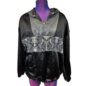 Zara Basic Silver & Black Satin Hooded Windbreaker Size Medium Women's H34